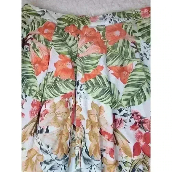 Talbots Linen Skirt Womens 6 Petite Floral Pleated Lined White Red Office Casual - Picture 4 of 15